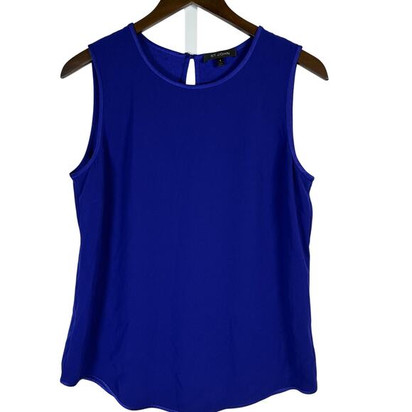 St. John‎ Liquid Satin Sleeveless Shell Tank Blue S Quiet Luxury Minimalist Chic - Picture 1 of 9